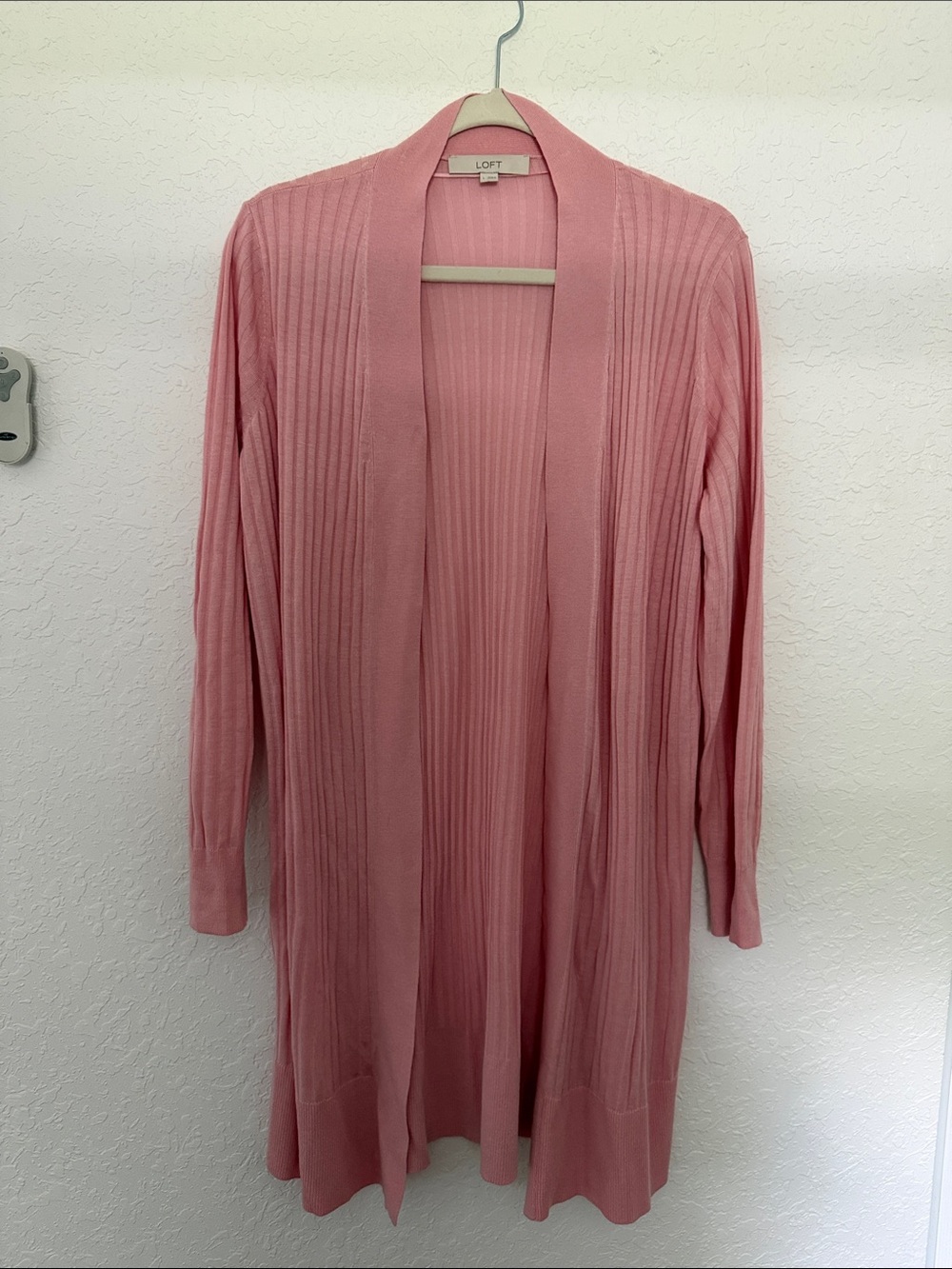 LOFT Dusty Rose Ribbed Open-Front Long Cardigan